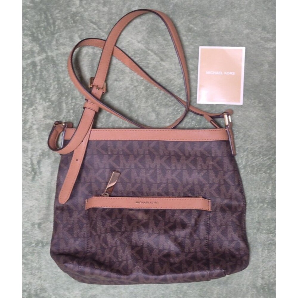 Michael Kors Signature Crossbody Bag - brown w/ gold hardware adjustable strap